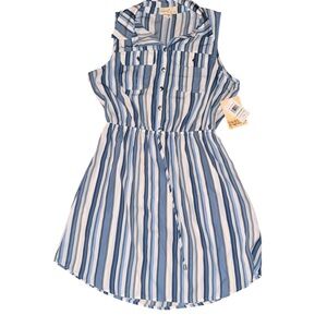 BeBop Blue and White Striped Casual Kids Dress